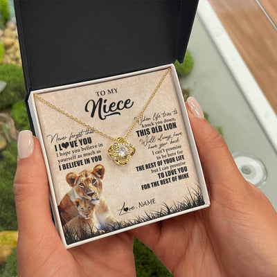 Love Knot Necklace 18K Yellow Gold Finish | Personalized To My Niece Gifts Necklace From Aunt Old Lion Niece Jewelry Birthday Gifts Graduation Christmas Customized Gift Box Message Card | siriusteestore