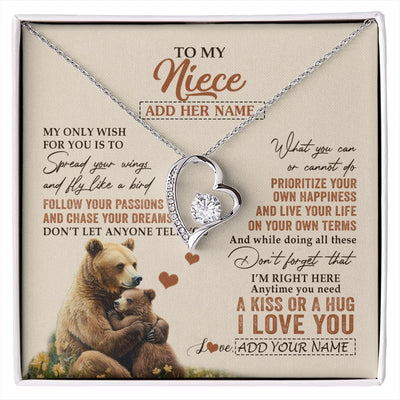 Forever Love Necklace 14K White Gold Finish | 1 | Personalized To My Niece Gifts Necklace From Aunt Uncle Bear My Only Wish For You Niece Birthday Gifts Graduation Christmas Customized Gift Box Message Card | siriusteestore.myshopify