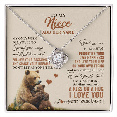 Love Knot Necklace 14K White Gold Finish | 1 | Personalized To My Niece Gifts Necklace From Aunt Uncle Bear My Only Wish For You Niece Birthday Gifts Graduation Christmas Customized Gift Box Message Card | siriusteestore.myshopify