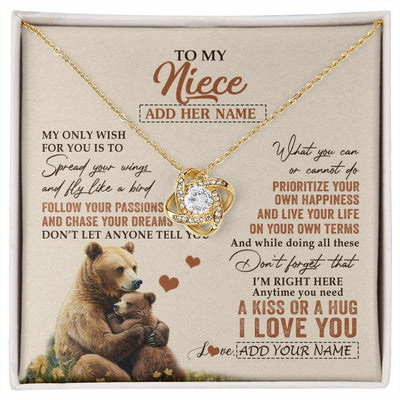 Love Knot Necklace 18K Yellow Gold Finish | 1 | Personalized To My Niece Gifts Necklace From Aunt Uncle Bear My Only Wish For You Niece Birthday Gifts Graduation Christmas Customized Gift Box Message Card | siriusteestore.myshopify