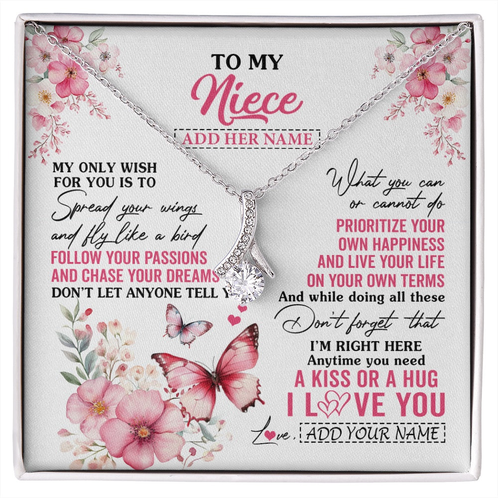 Alluring Beauty Necklace 14K White Gold Finish | 1 | Personalized To My Niece Gifts Necklace From Aunt Uncle Butterfly My Only Wish For You Niece Birthday Gifts Christmas Customized Gift Box Message Card | siriusteestore.myshopify