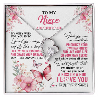Forever Love Necklace 14K White Gold Finish | 1 | Personalized To My Niece Gifts Necklace From Aunt Uncle Butterfly My Only Wish For You Niece Birthday Gifts Christmas Customized Gift Box Message Card | siriusteestore.myshopify