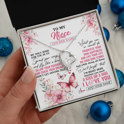 Forever Love Necklace 14K White Gold Finish | 2 | Personalized To My Niece Gifts Necklace From Aunt Uncle Butterfly My Only Wish For You Niece Birthday Gifts Christmas Customized Gift Box Message Card | siriusteestore.myshopify