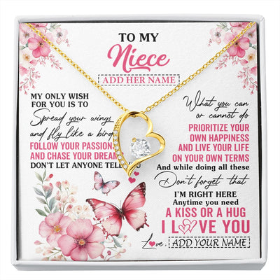Forever Love Necklace 18K Yellow Gold Finish | 1 | Personalized To My Niece Gifts Necklace From Aunt Uncle Butterfly My Only Wish For You Niece Birthday Gifts Christmas Customized Gift Box Message Card | siriusteestore.myshopify