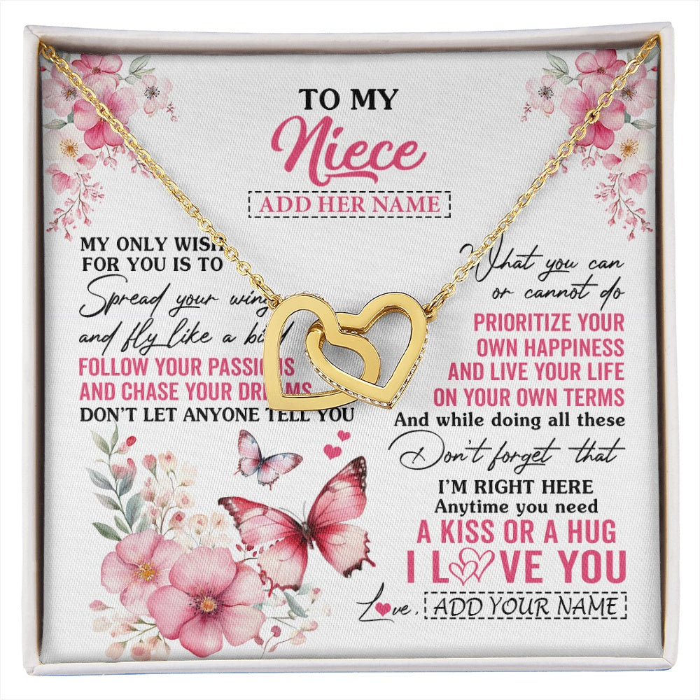 Interlocking Hearts Necklace 18K Yellow Gold Finish | 1 | Personalized To My Niece Gifts Necklace From Aunt Uncle Butterfly My Only Wish For You Niece Birthday Gifts Christmas Customized Gift Box Message Card | siriusteestore.myshopify