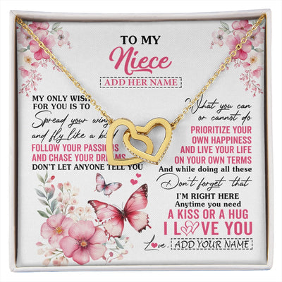 Interlocking Hearts Necklace 18K Yellow Gold Finish | 1 | Personalized To My Niece Gifts Necklace From Aunt Uncle Butterfly My Only Wish For You Niece Birthday Gifts Christmas Customized Gift Box Message Card | siriusteestore.myshopify