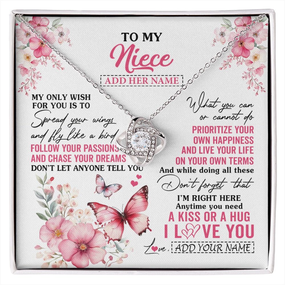 Love Knot Necklace 14K White Gold Finish | 1 | Personalized To My Niece Gifts Necklace From Aunt Uncle Butterfly My Only Wish For You Niece Birthday Gifts Christmas Customized Gift Box Message Card | siriusteestore.myshopify
