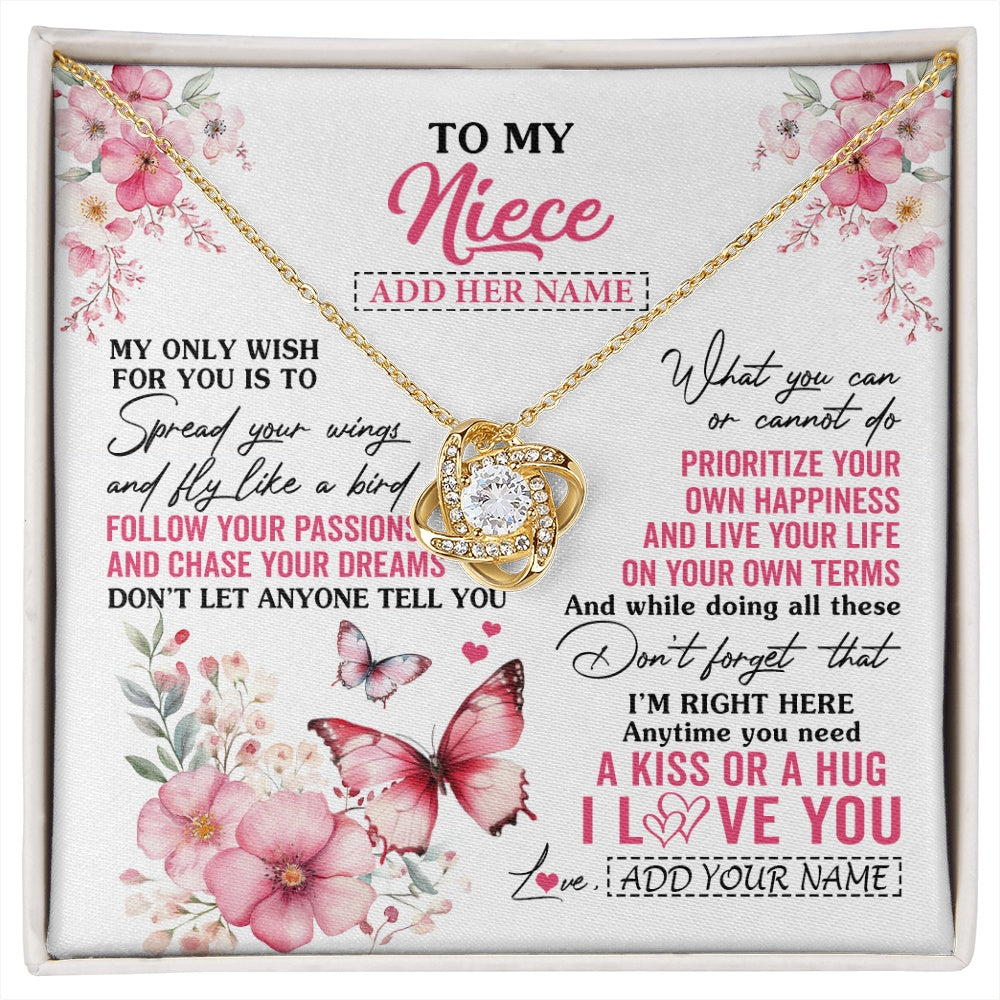 Love Knot Necklace 18K Yellow Gold Finish | 1 | Personalized To My Niece Gifts Necklace From Aunt Uncle Butterfly My Only Wish For You Niece Birthday Gifts Christmas Customized Gift Box Message Card | siriusteestore.myshopify