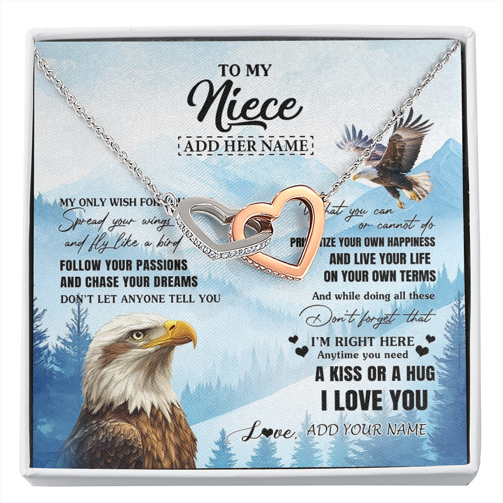 Interlocking Hearts Necklace Stainless Steel & Rose Gold Finish | 1 | Personalized To My Niece Gifts Necklace From Aunt Uncle Eagle My Only Wish For You Niece Birthday Gifts Graduation Christmas Customized Gift Box Message Card | siriusteestore.myshopify