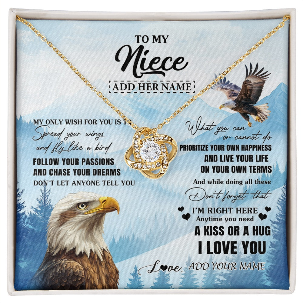 Love Knot Necklace 18K Yellow Gold Finish | 1 | Personalized To My Niece Gifts Necklace From Aunt Uncle Eagle My Only Wish For You Niece Birthday Gifts Graduation Christmas Customized Gift Box Message Card | siriusteestore.myshopify