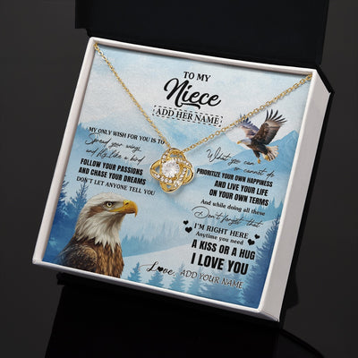Love Knot Necklace 18K Yellow Gold Finish | 2 | Personalized To My Niece Gifts Necklace From Aunt Uncle Eagle My Only Wish For You Niece Birthday Gifts Graduation Christmas Customized Gift Box Message Card | siriusteestore.myshopify