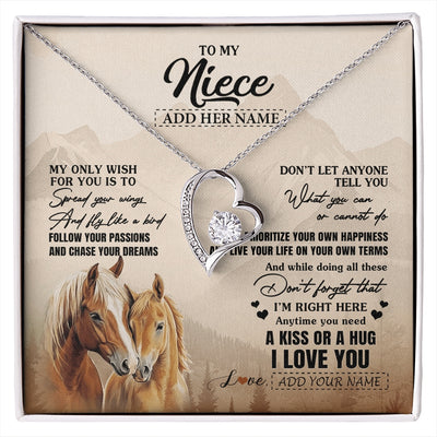 Forever Love Necklace 14K White Gold Finish | 1 | Personalized To My Niece Gifts Necklace From Aunt Uncle Horse My Only Wish For You Niece Birthday Gifts Graduation Christmas Customized Gift Box Message Card | https://siriusteestore.