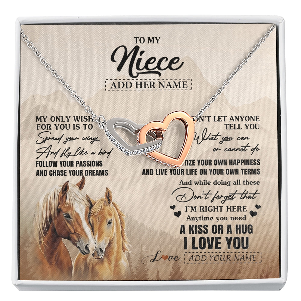 Interlocking Hearts Necklace Stainless Steel & Rose Gold Finish | 1 | Personalized To My Niece Gifts Necklace From Aunt Uncle Horse My Only Wish For You Niece Birthday Gifts Graduation Christmas Customized Gift Box Message Card | https://siriusteestore.