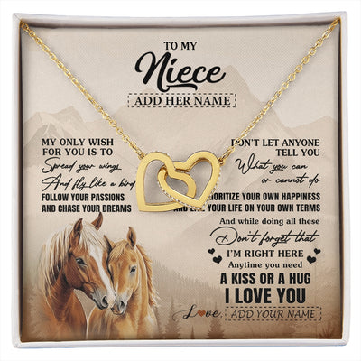 Interlocking Hearts Necklace 18K Yellow Gold Finish | 1 | Personalized To My Niece Gifts Necklace From Aunt Uncle Horse My Only Wish For You Niece Birthday Gifts Graduation Christmas Customized Gift Box Message Card | https://siriusteestore.