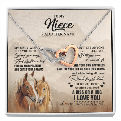 Interlocking Hearts Necklace Stainless Steel & Rose Gold Finish | 1 | Personalized To My Niece Gifts Necklace From Aunt Uncle Horse My Only Wish For You Niece Birthday Gifts Graduation Christmas Customized Gift Box Message Card | https://siriusteestore.
