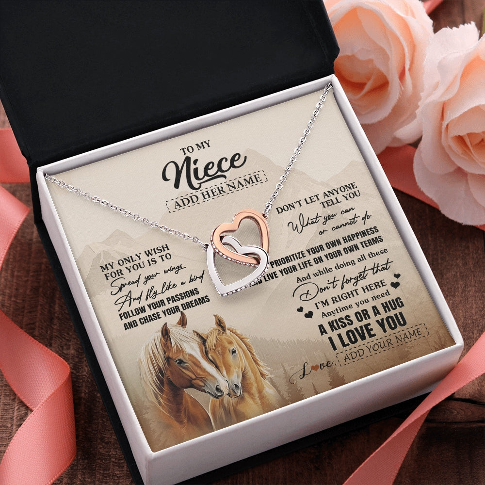 Interlocking Hearts Necklace Stainless Steel & Rose Gold Finish | 2 | Personalized To My Niece Gifts Necklace From Aunt Uncle Horse My Only Wish For You Niece Birthday Gifts Graduation Christmas Customized Gift Box Message Card | https://siriusteestore.