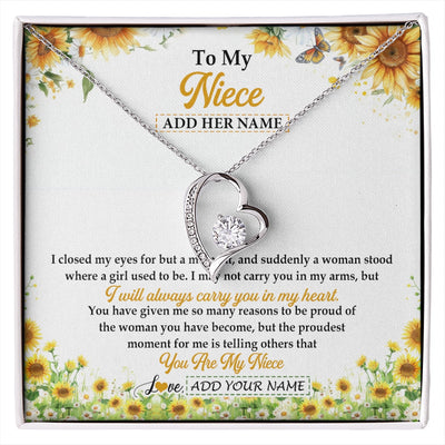 Forever Love Necklace 14K White Gold Finish | 1 | Personalized To My Niece Gifts Necklace From Aunt Uncle I Closed My Eyes Sunflower Best Niece Birthday Gifts Graduation Christmas Custom Gift Box Message Card | siriusteestore.myshopify