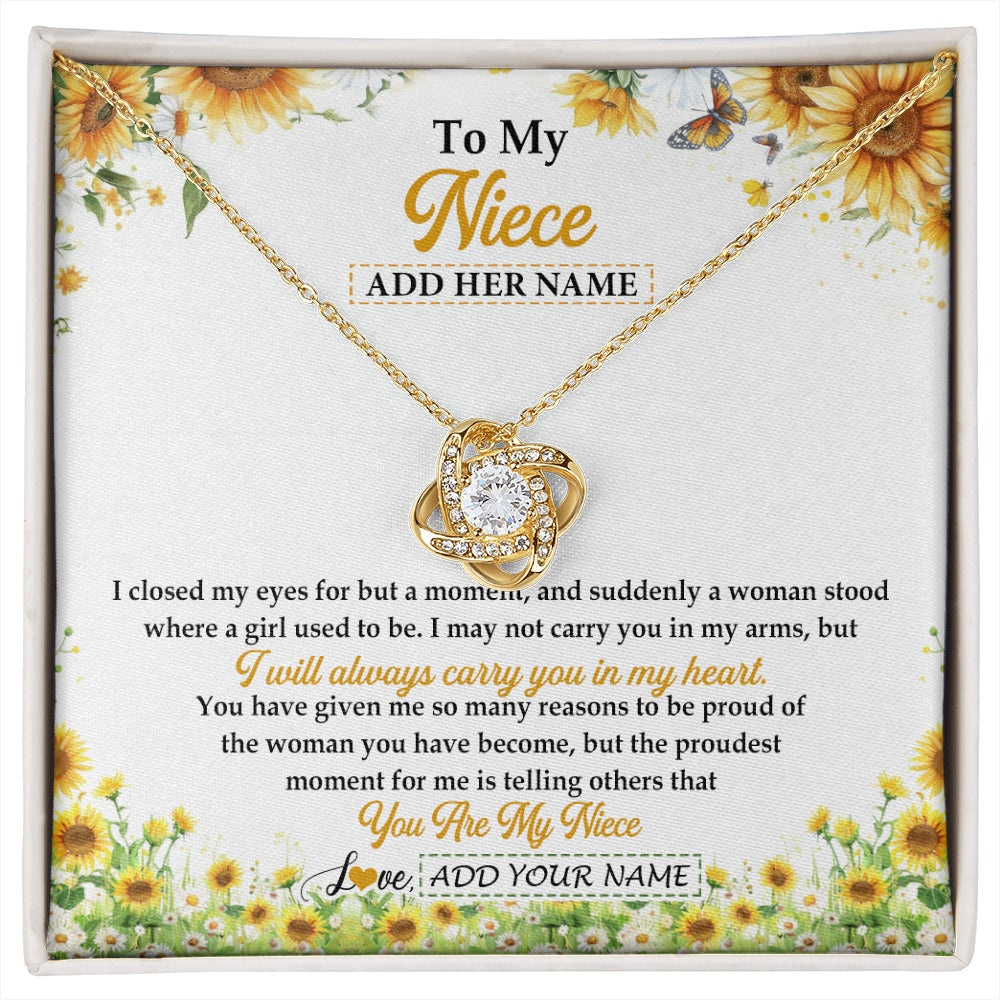 Love Knot Necklace 18K Yellow Gold Finish | 1 | Personalized To My Niece Gifts Necklace From Aunt Uncle I Closed My Eyes Sunflower Best Niece Birthday Gifts Graduation Christmas Custom Gift Box Message Card | siriusteestore.myshopify
