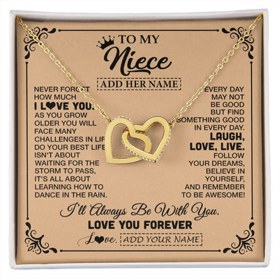 Interlocking Hearts Necklace 18K Yellow Gold Finish | 1 | Personalized To My Niece Gifts Necklace From Aunt Uncle Never Forget How Much I Love You Niece Birthday Gifts Christmas Customized Gift Box Message Card | https://siriusteestore.