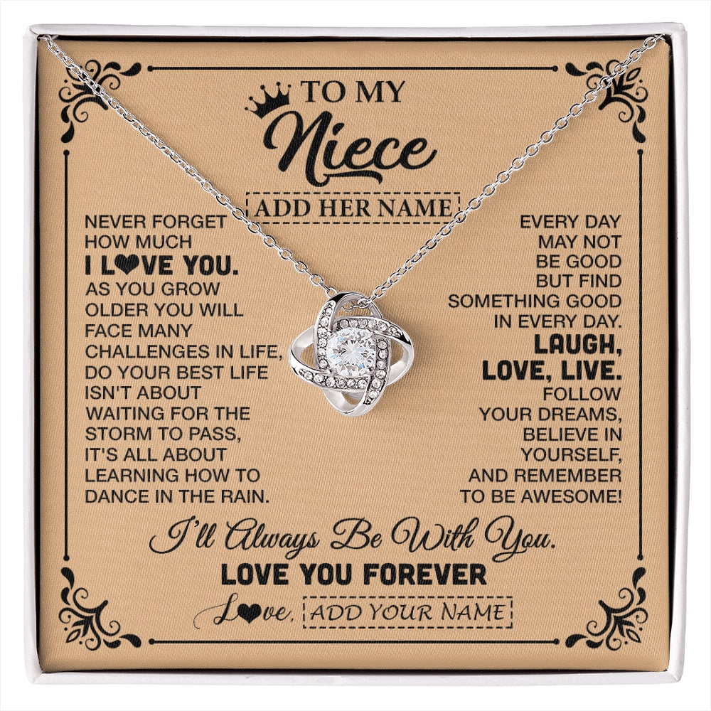 Love Knot Necklace 14K White Gold Finish | 1 | Personalized To My Niece Gifts Necklace From Aunt Uncle Never Forget How Much I Love You Niece Birthday Gifts Christmas Customized Gift Box Message Card | https://siriusteestore.