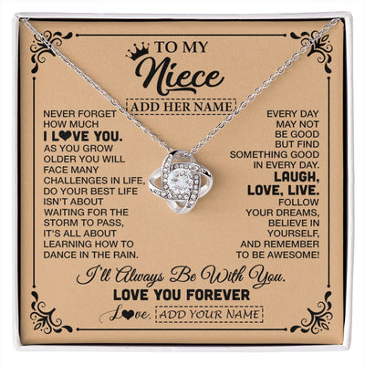 Love Knot Necklace 14K White Gold Finish | 1 | Personalized To My Niece Gifts Necklace From Aunt Uncle Never Forget How Much I Love You Niece Birthday Gifts Christmas Customized Gift Box Message Card | https://siriusteestore.