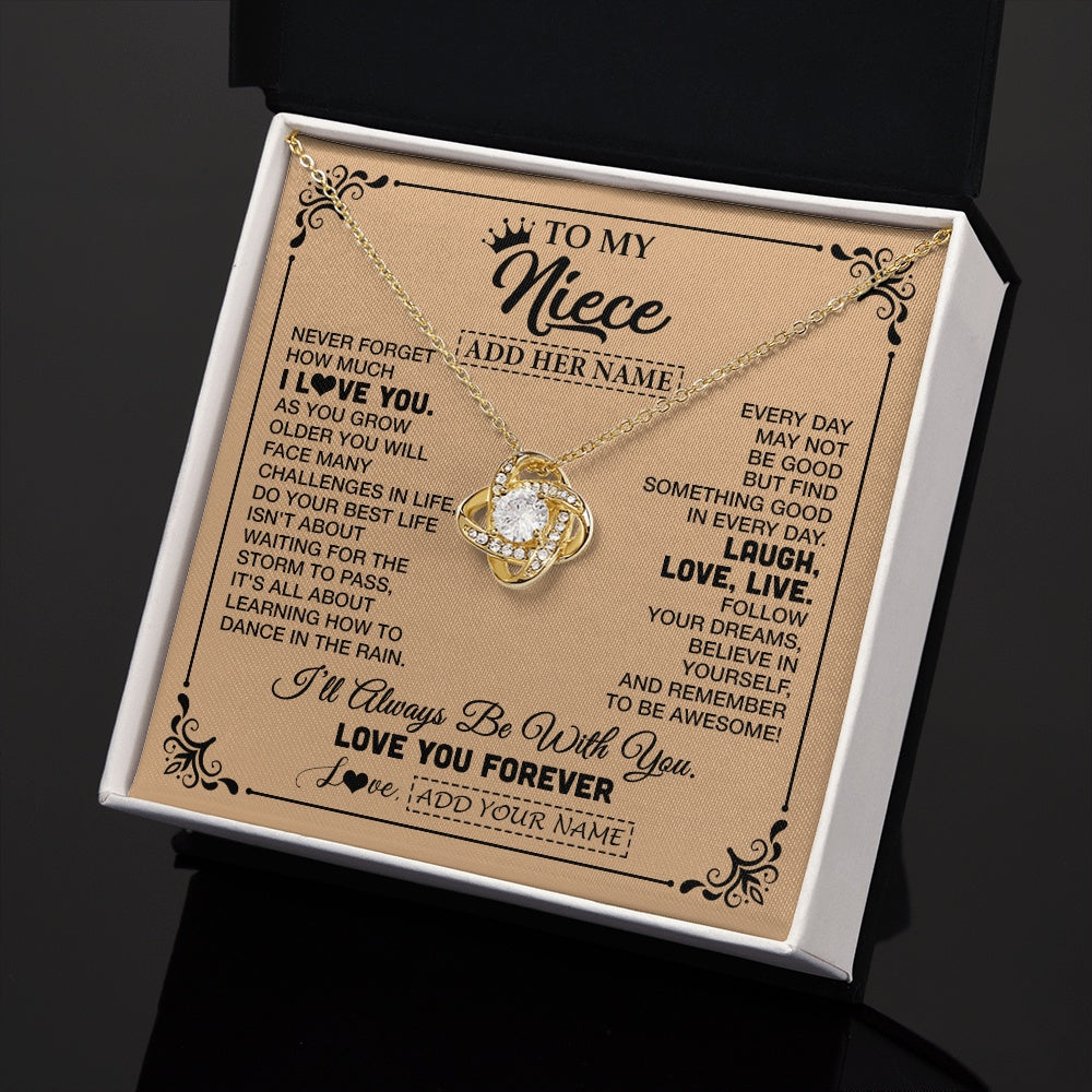 Love Knot Necklace 18K Yellow Gold Finish | 2 | Personalized To My Niece Gifts Necklace From Aunt Uncle Never Forget How Much I Love You Niece Birthday Gifts Christmas Customized Gift Box Message Card | https://siriusteestore.
