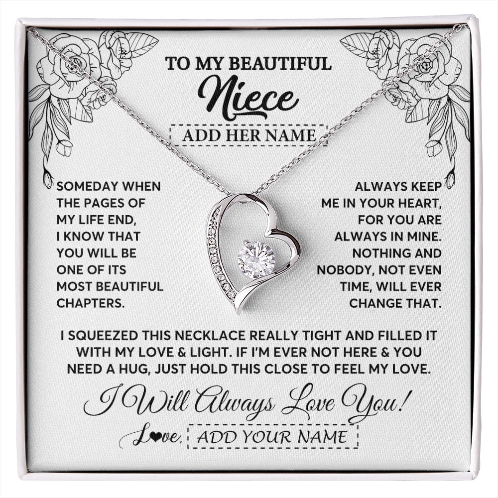 Forever Love Necklace 14K White Gold Finish | 1 | Personalized To My Niece Gifts Necklace From Aunt Uncle Someday When The Pages Birthday Gifts Niece Christmas Graduation Custom Jewelry Gift Box Message Card | https://siriusteestore.
