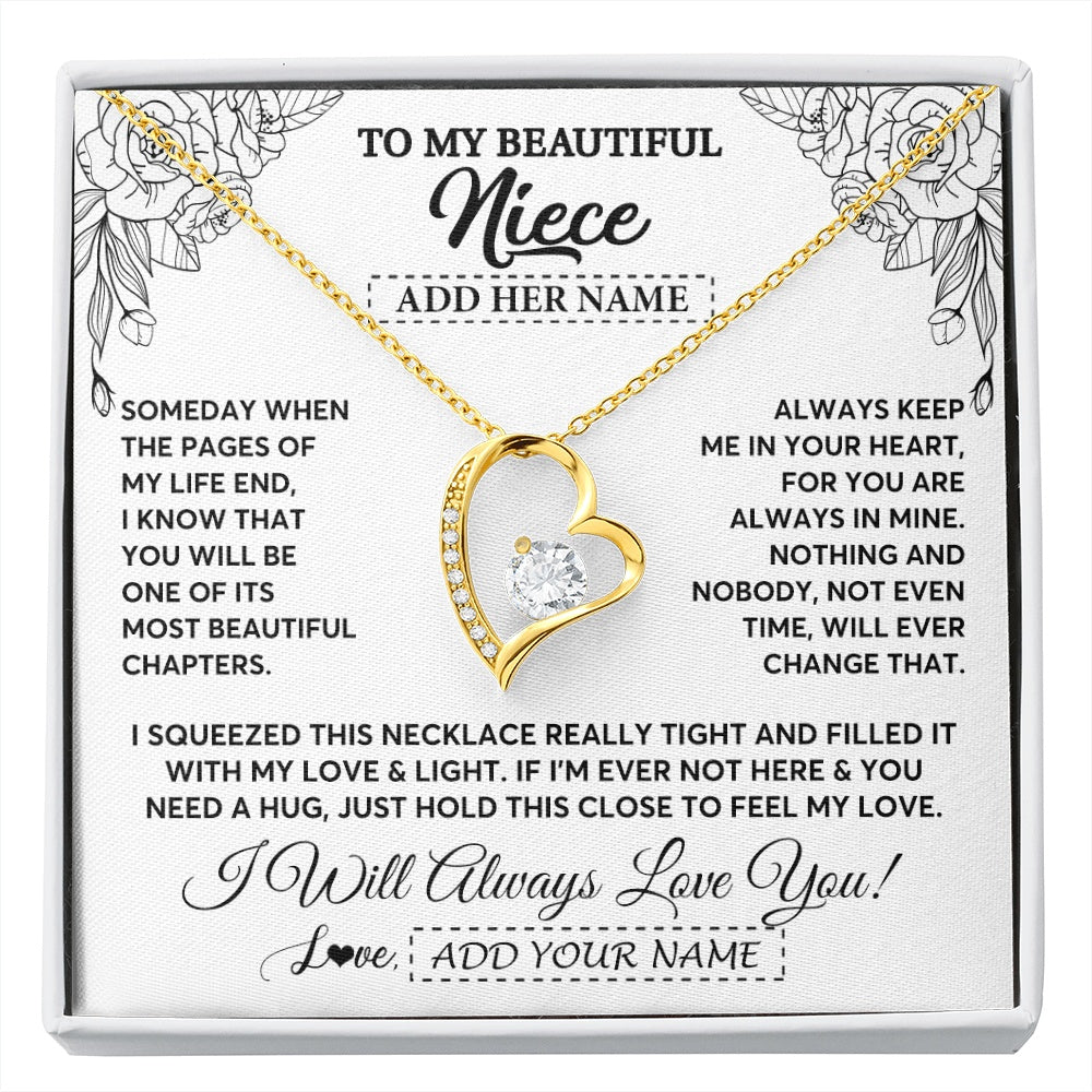 Forever Love Necklace 18K Yellow Gold Finish | 1 | Personalized To My Niece Gifts Necklace From Aunt Uncle Someday When The Pages Birthday Gifts Niece Christmas Graduation Custom Jewelry Gift Box Message Card | https://siriusteestore.