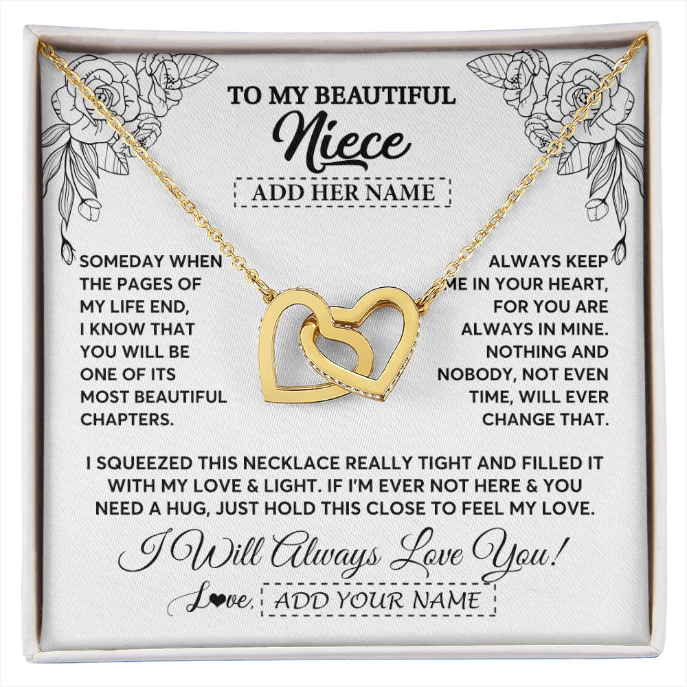 Interlocking Hearts Necklace 18K Yellow Gold Finish | 1 | Personalized To My Niece Gifts Necklace From Aunt Uncle Someday When The Pages Birthday Gifts Niece Christmas Graduation Custom Jewelry Gift Box Message Card | https://siriusteestore.