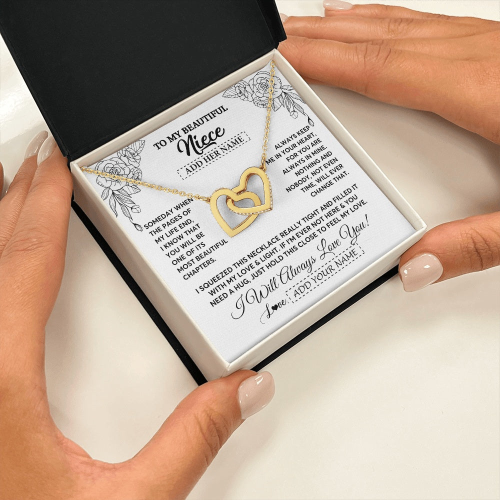 Interlocking Hearts Necklace 18K Yellow Gold Finish | 2 | Personalized To My Niece Gifts Necklace From Aunt Uncle Someday When The Pages Birthday Gifts Niece Christmas Graduation Custom Jewelry Gift Box Message Card | https://siriusteestore.
