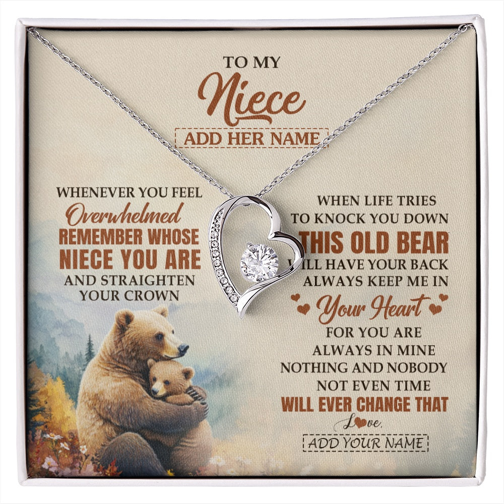 Forever Love Necklace 14K White Gold Finish | 1 | Personalized To My Niece Gifts Necklace From Aunt Uncle Whenever Bear Unique Birthday Gifts For Niece Graduation Christmas Customized Gift Box Message Card | siriusteestore.myshopify