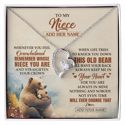 Forever Love Necklace 14K White Gold Finish | 1 | Personalized To My Niece Gifts Necklace From Aunt Uncle Whenever Bear Unique Birthday Gifts For Niece Graduation Christmas Customized Gift Box Message Card | siriusteestore.myshopify