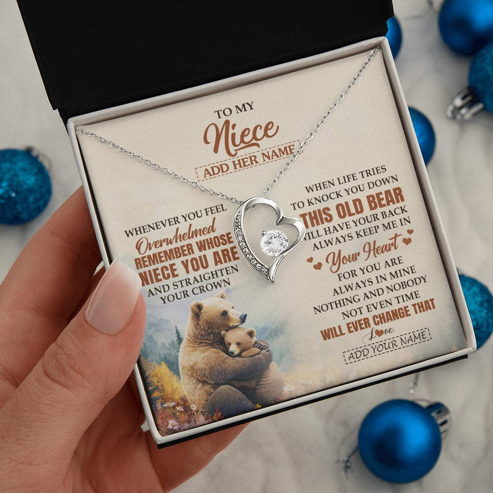 Forever Love Necklace 14K White Gold Finish | 2 | Personalized To My Niece Gifts Necklace From Aunt Uncle Whenever Bear Unique Birthday Gifts For Niece Graduation Christmas Customized Gift Box Message Card | siriusteestore.myshopify