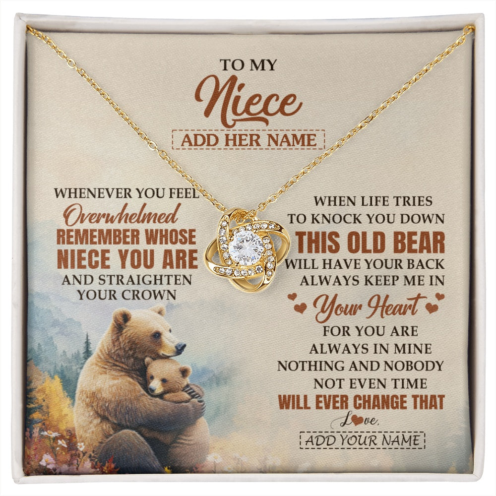 Love Knot Necklace 18K Yellow Gold Finish | 1 | Personalized To My Niece Gifts Necklace From Aunt Uncle Whenever Bear Unique Birthday Gifts For Niece Graduation Christmas Customized Gift Box Message Card | siriusteestore.myshopify