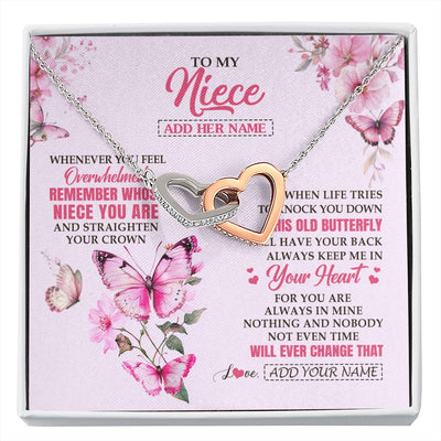 Interlocking Hearts Necklace Stainless Steel & Rose Gold Finish | 1 | Personalized To My Niece Gifts Necklace From Aunt Uncle Whenever Butterfly Unique Birthday Gifts For Niece Graduation Christmas Custom Gift Box Message Card | siriusteestore.myshopify