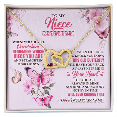 Interlocking Hearts Necklace 18K Yellow Gold Finish | 1 | Personalized To My Niece Gifts Necklace From Aunt Uncle Whenever Butterfly Unique Birthday Gifts For Niece Graduation Christmas Custom Gift Box Message Card | siriusteestore.myshopify