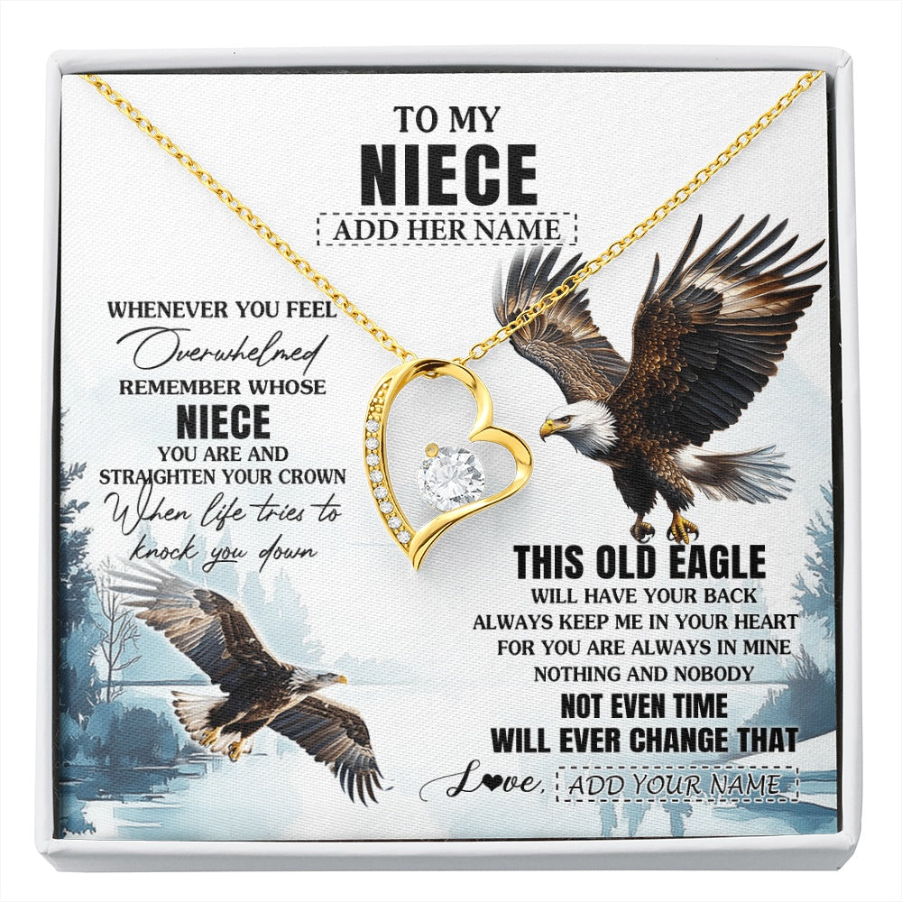 Forever Love Necklace 18K Yellow Gold Finish | 1 | Personalized To My Niece Gifts Necklace From Aunt Uncle Whenever Eagle Unique Birthday Gifts For Niece Christmas Jewelry Custom Keepsake Gift Box Message Card | https://siriusteestore.