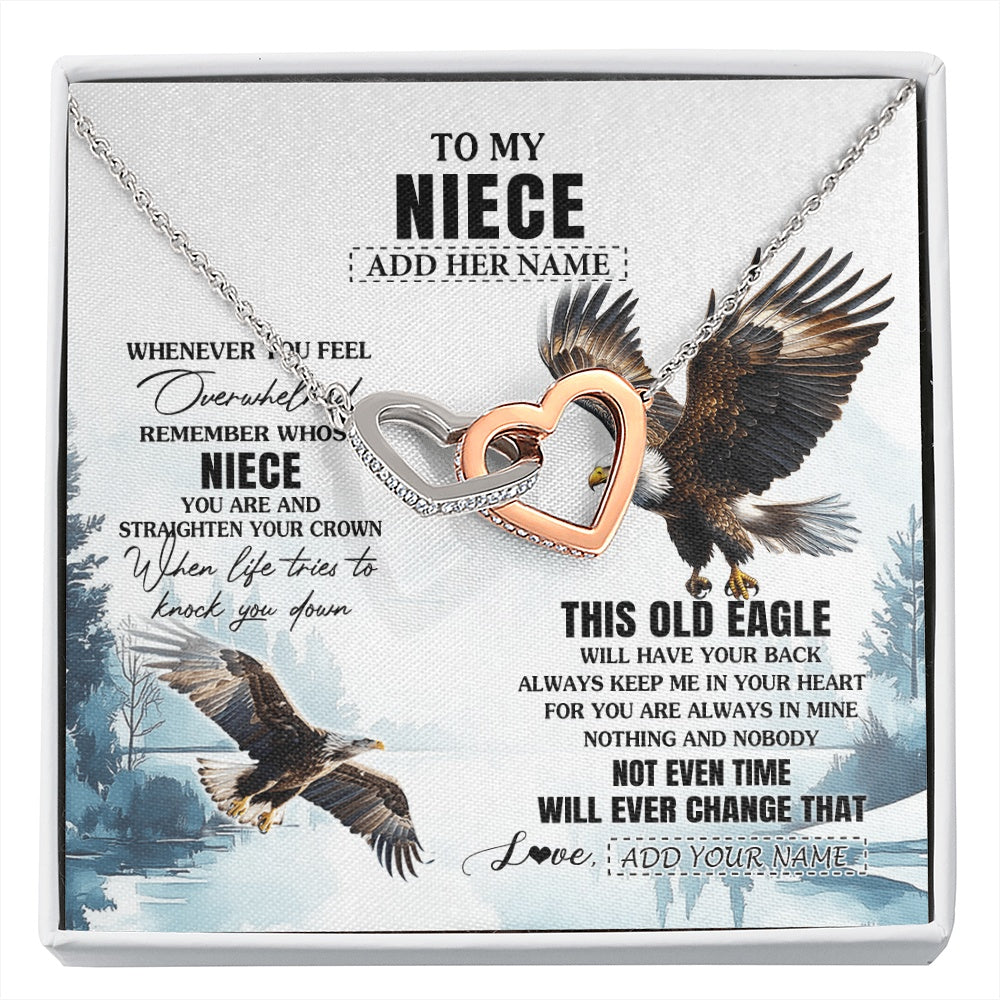 Interlocking Hearts Necklace Stainless Steel & Rose Gold Finish | 1 | Personalized To My Niece Gifts Necklace From Aunt Uncle Whenever Eagle Unique Birthday Gifts For Niece Christmas Jewelry Custom Keepsake Gift Box Message Card | https://siriusteestore.