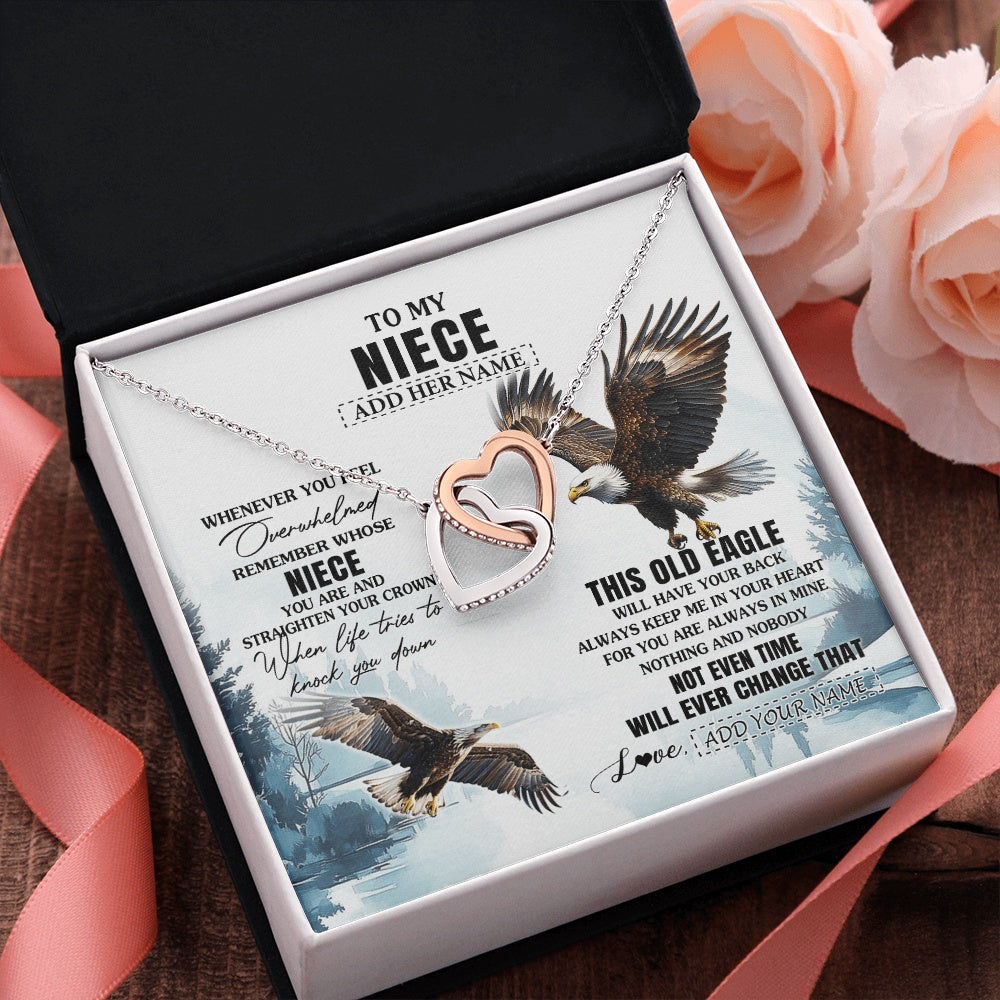 Interlocking Hearts Necklace Stainless Steel & Rose Gold Finish | 2 | Personalized To My Niece Gifts Necklace From Aunt Uncle Whenever Eagle Unique Birthday Gifts For Niece Christmas Jewelry Custom Keepsake Gift Box Message Card | https://siriusteestore.