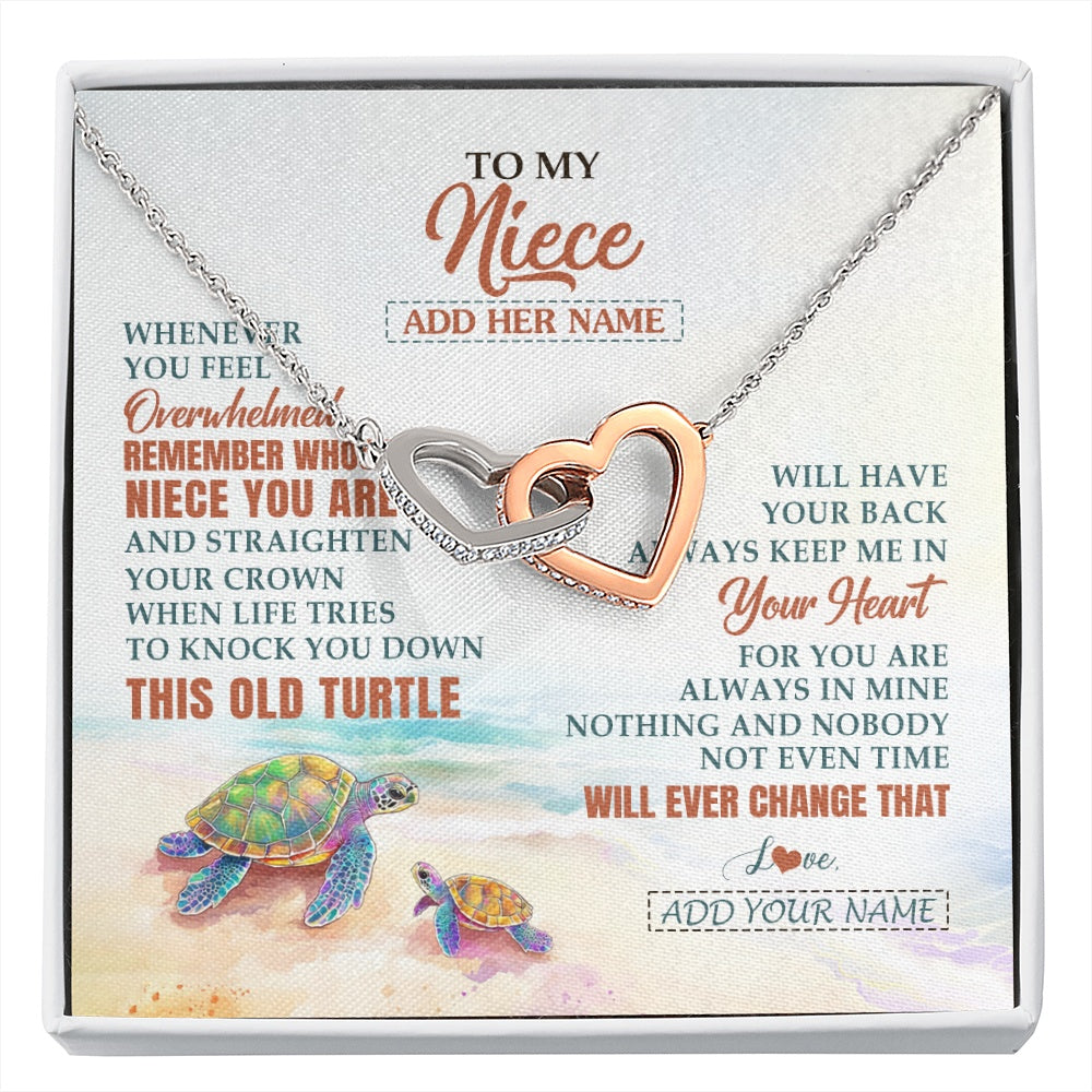 Interlocking Hearts Necklace Stainless Steel & Rose Gold Finish | 1 | Personalized To My Niece Gifts Necklace From Aunt Uncle Whenever Turtle Unique Birthday Gifts For Niece Graduation Christmas Customized Gift Box Message Card | https://siriusteestore.