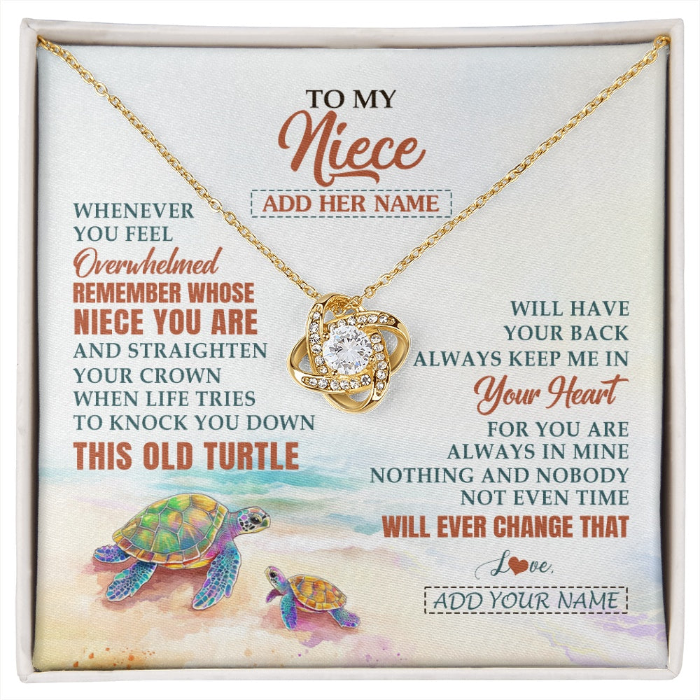 Love Knot Necklace 18K Yellow Gold Finish | 1 | Personalized To My Niece Gifts Necklace From Aunt Uncle Whenever Turtle Unique Birthday Gifts For Niece Graduation Christmas Customized Gift Box Message Card | https://siriusteestore.