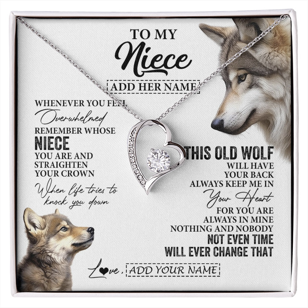 Forever Love Necklace 14K White Gold Finish | 1 | Personalized To My Niece Gifts Necklace From Aunt Uncle Whenever Wolf Unique Birthday Gifts For Niece Graduation Christmas Custom Gift Box Message Card | https://siriusteestore.