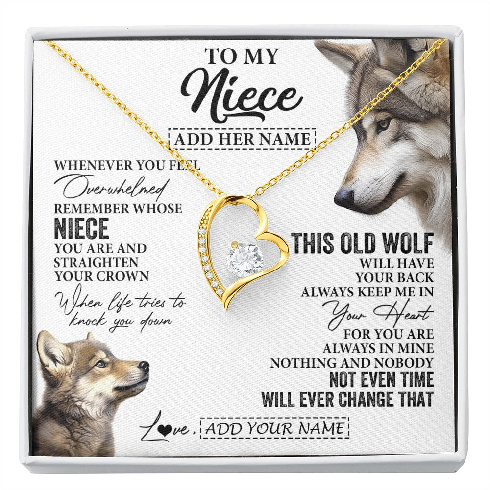 Forever Love Necklace 18K Yellow Gold Finish | 1 | Personalized To My Niece Gifts Necklace From Aunt Uncle Whenever Wolf Unique Birthday Gifts For Niece Graduation Christmas Custom Gift Box Message Card | https://siriusteestore.