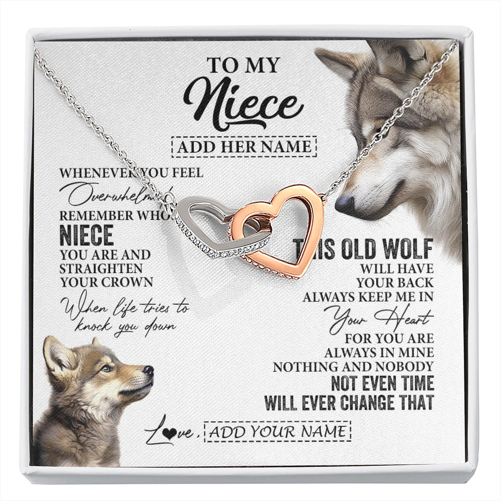 Interlocking Hearts Necklace Stainless Steel & Rose Gold Finish | 1 | Personalized To My Niece Gifts Necklace From Aunt Uncle Whenever Wolf Unique Birthday Gifts For Niece Graduation Christmas Custom Gift Box Message Card | https://siriusteestore.