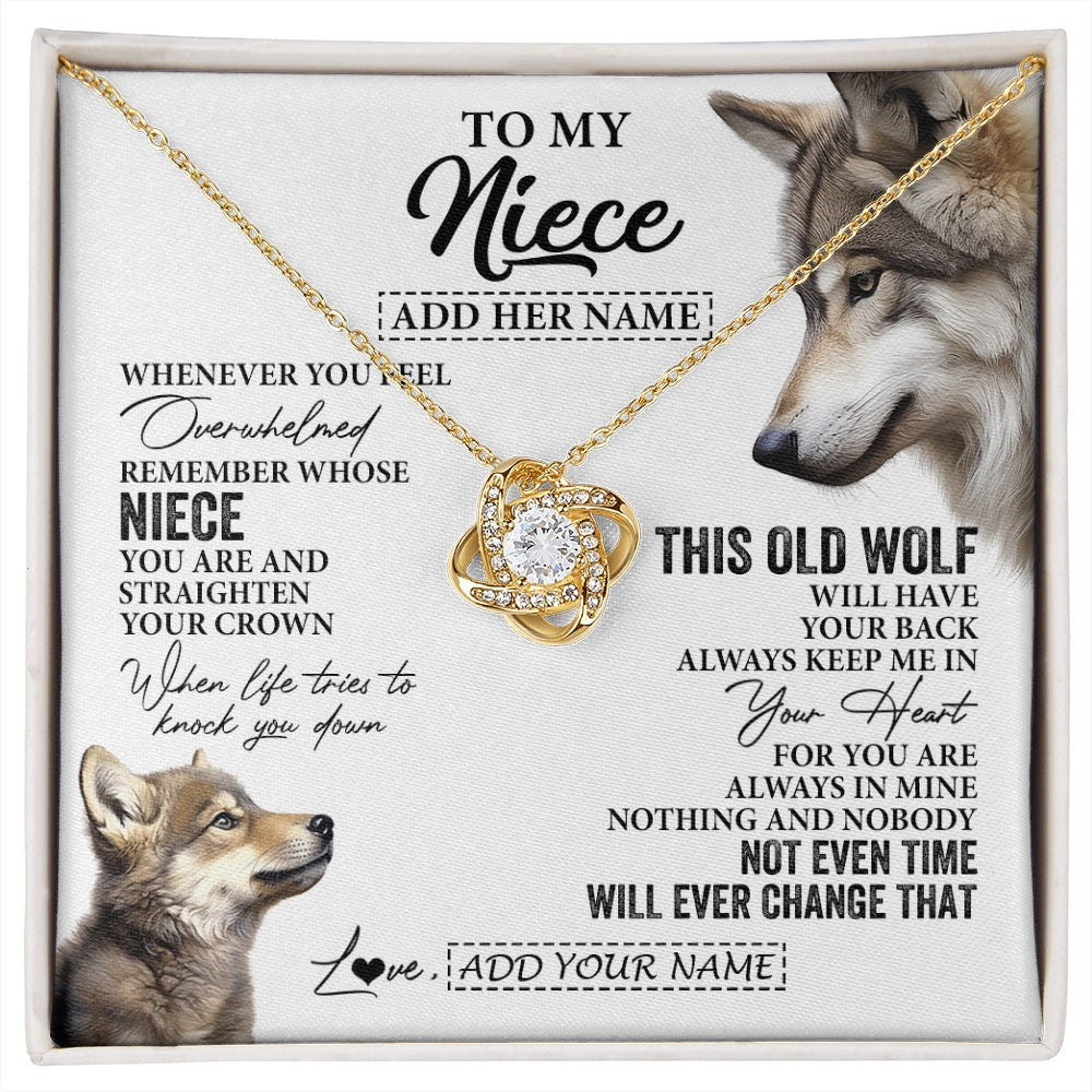 Love Knot Necklace 18K Yellow Gold Finish | 1 | Personalized To My Niece Gifts Necklace From Aunt Uncle Whenever Wolf Unique Birthday Gifts For Niece Graduation Christmas Custom Gift Box Message Card | https://siriusteestore.