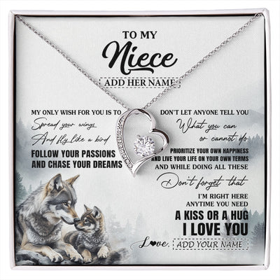 Forever Love Necklace 14K White Gold Finish | 1 | Personalized To My Niece Gifts Necklace From Aunt Uncle Wolf My Only Wish For You Niece Birthday Gifts Graduation Christmas Customized Gift Box Message Card | https://siriusteestore.