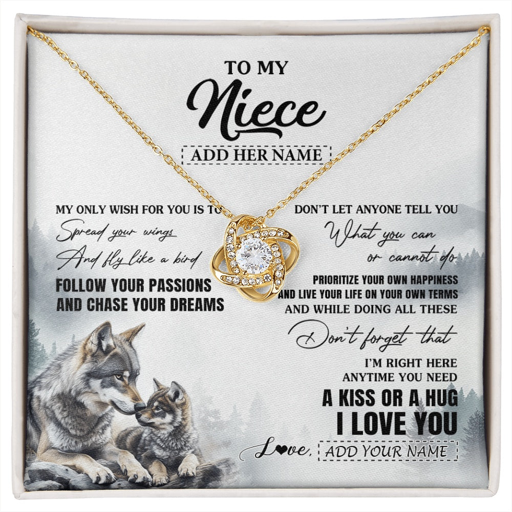 Love Knot Necklace 18K Yellow Gold Finish | 1 | Personalized To My Niece Gifts Necklace From Aunt Uncle Wolf My Only Wish For You Niece Birthday Gifts Graduation Christmas Customized Gift Box Message Card | https://siriusteestore.
