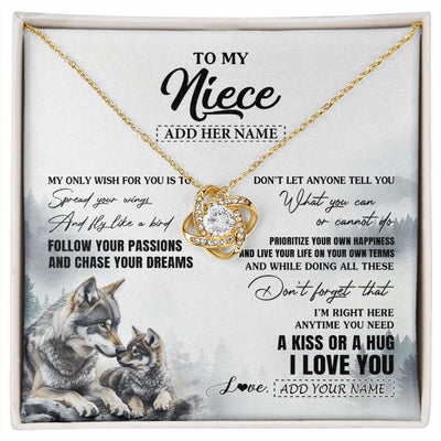 Love Knot Necklace 18K Yellow Gold Finish | 1 | Personalized To My Niece Gifts Necklace From Aunt Uncle Wolf My Only Wish For You Niece Birthday Gifts Graduation Christmas Customized Gift Box Message Card | https://siriusteestore.
