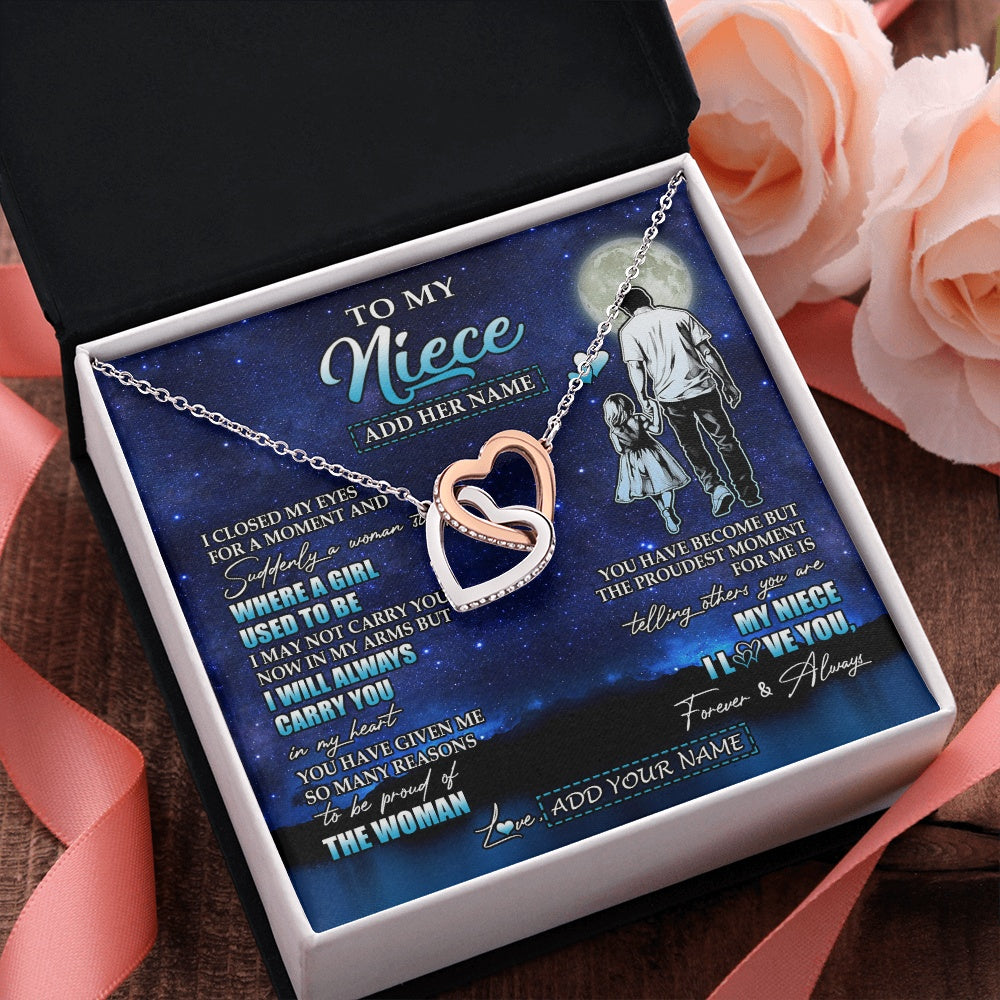 Interlocking Hearts Necklace Stainless Steel & Rose Gold Finish | 2 | Personalized To My Niece Gifts Necklace From Uncle I Closed My Eyes For A Moment Niece Birthday Graduation Christmas Customized Gift Box Message Card | siriusteestore.myshopify