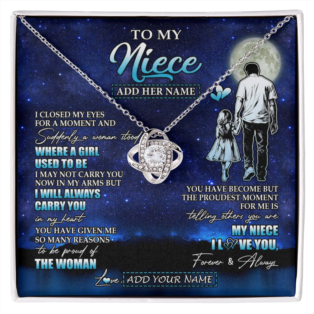 Love Knot Necklace 14K White Gold Finish | 1 | Personalized To My Niece Gifts Necklace From Uncle I Closed My Eyes For A Moment Niece Birthday Graduation Christmas Customized Gift Box Message Card | siriusteestore.myshopify